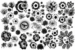 sun radiating in flower petals tattoo idea