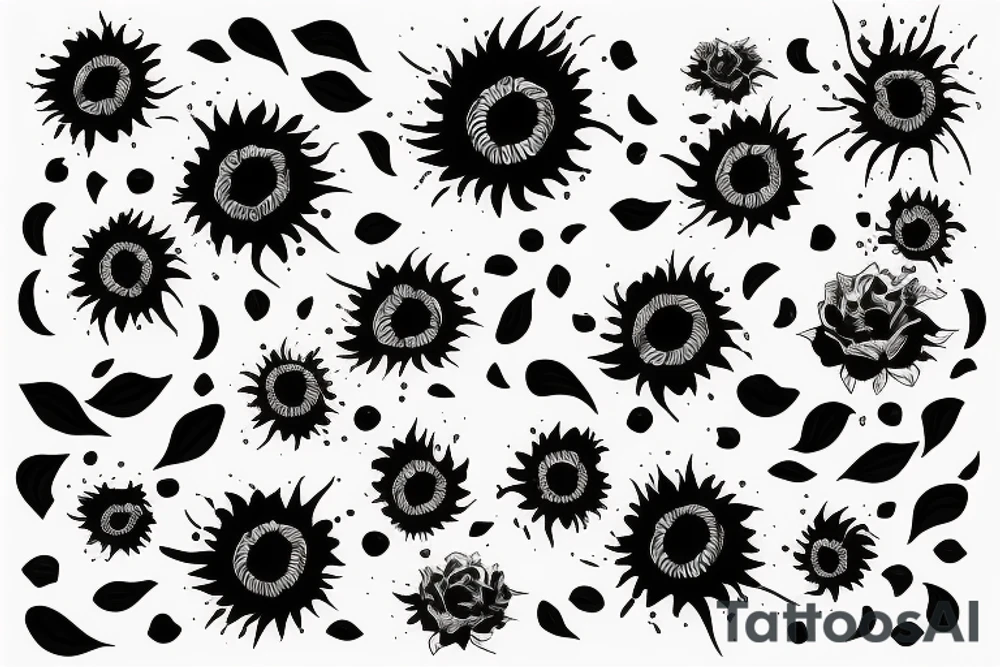 Black sun radiating in flower petals with hope in centre tattoo idea