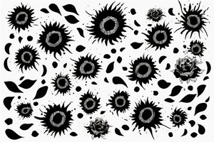 Black sun radiating in flower petals with hope in centre tattoo idea