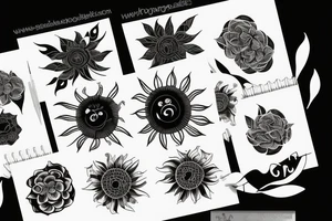 Black sun radiating in flower petals with hope in centre tattoo idea
