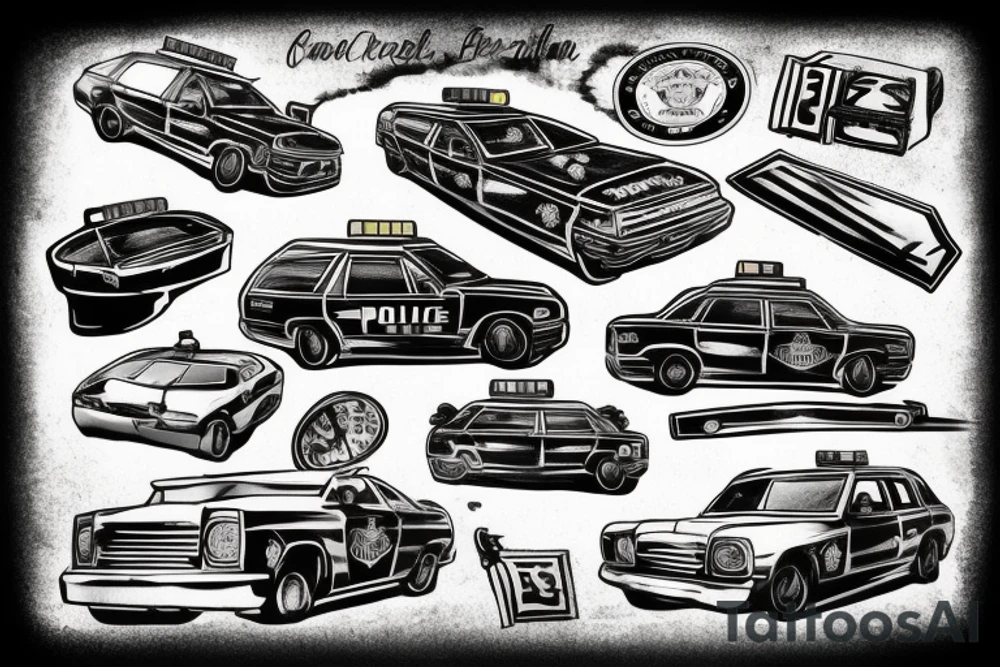 police car on fire tattoo idea