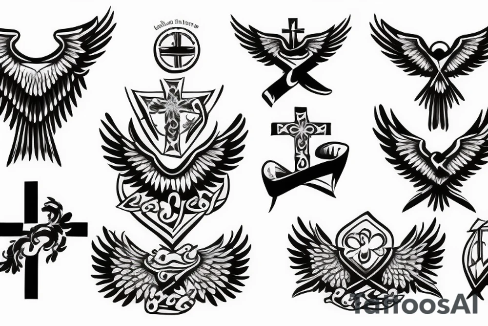 a Christian cross with eagle wings tattoo idea
