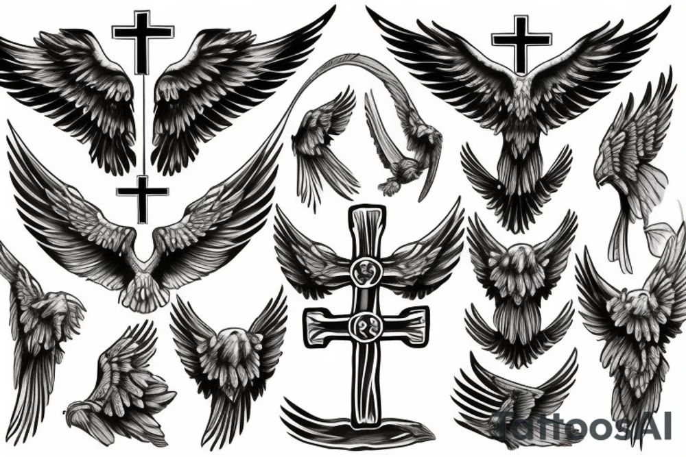 a Christian cross with eagle wings tattoo idea