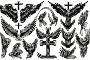 a Christian cross with eagle wings tattoo idea