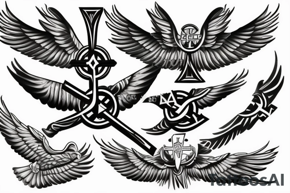 a Christian cross with eagle wings as sides of the cross tattoo idea