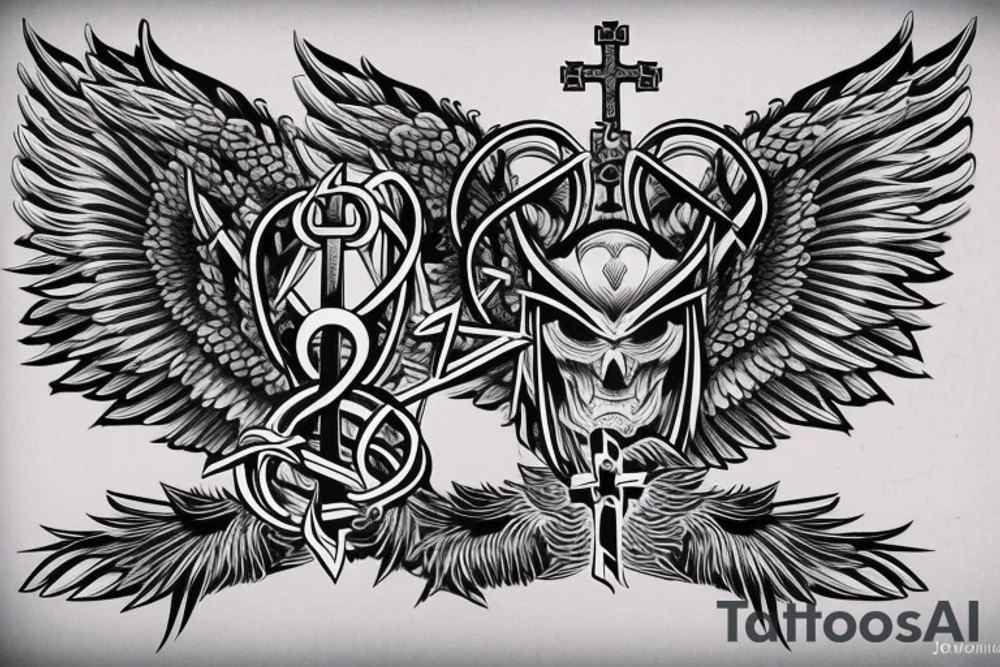 a Christian cross with eagle wings as sides of the cross tattoo idea