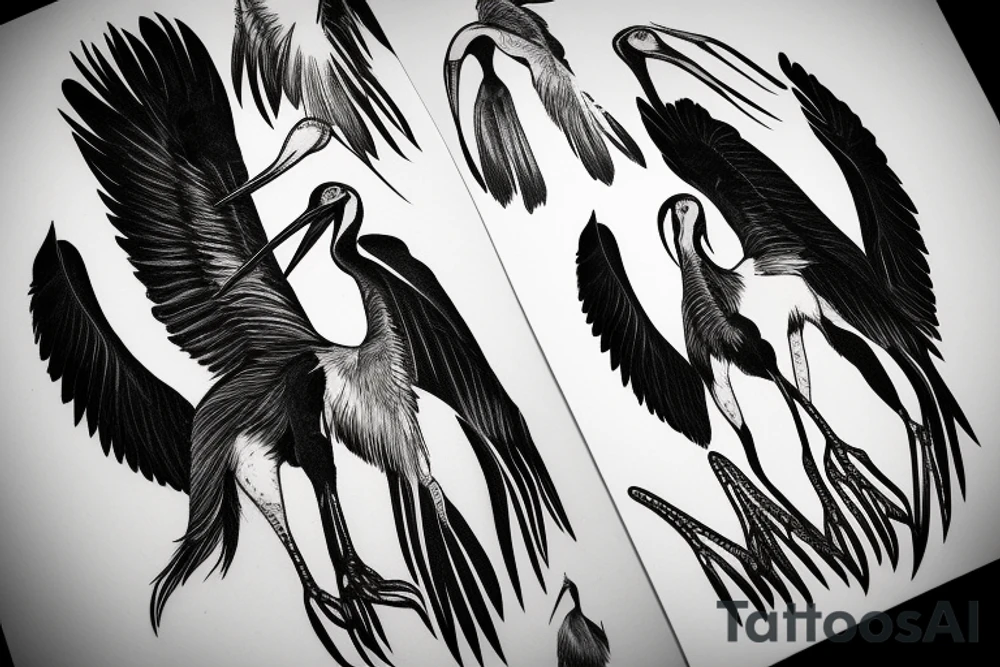 the marabou stork flying with wings spread tattoo idea