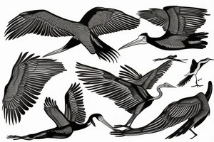 the marabou stork flying with wings spread tattoo idea
