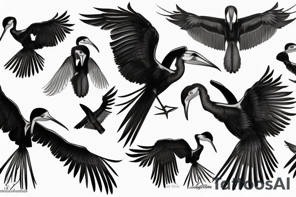 the marabou stork flying with wings spread tattoo idea