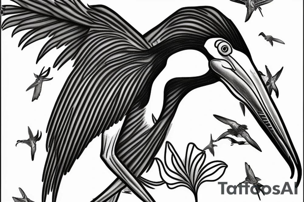 the marabou stork flying with wings spread tattoo idea
