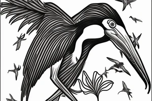 the marabou stork flying with wings spread tattoo idea
