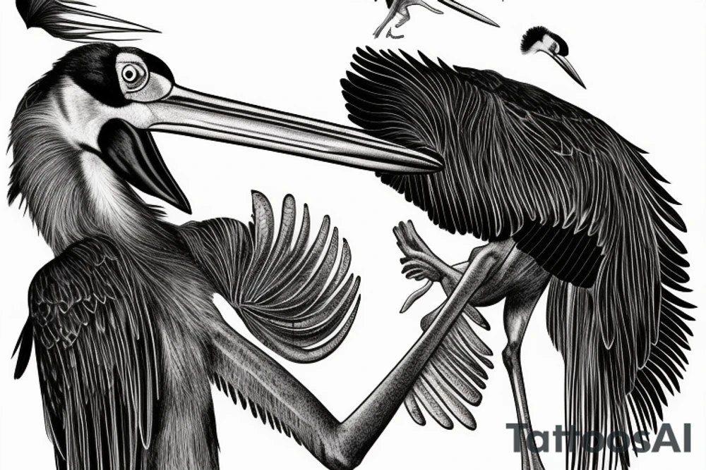 the marabou stork flying with wings spread tattoo idea