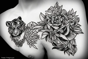 Tiger with flowers flowing around it tattoo idea