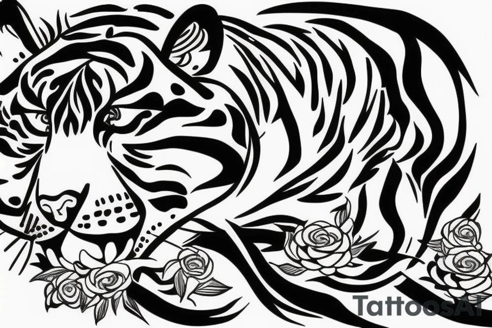 Tiger with flowers flowing around it tattoo idea Tiger with flowers flowing around it tattoo idea