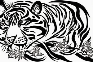 Tiger with flowers flowing around it tattoo idea