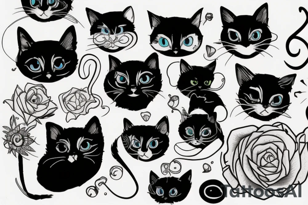 Black cat blue eye tattoo idea
