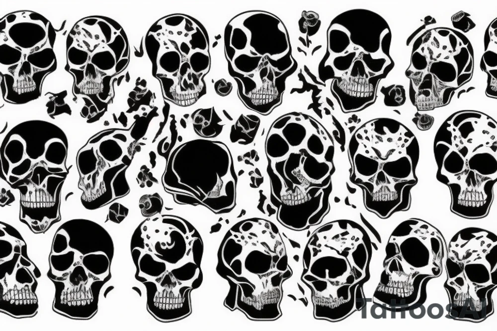 A dark mysterious man standing on a pile of skulls tattoo idea