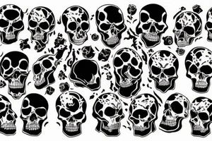 A dark mysterious man standing on a pile of skulls tattoo idea