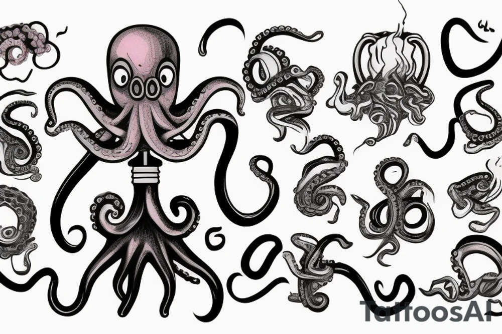 An octopus that smokes a hookah and blows smoke tattoo idea