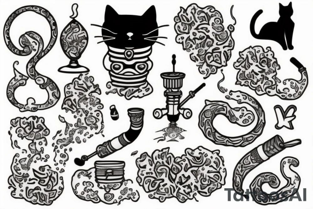 Cat smokes a hookah tattoo idea