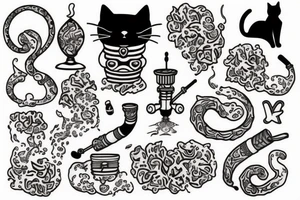 Cat smokes a hookah tattoo idea