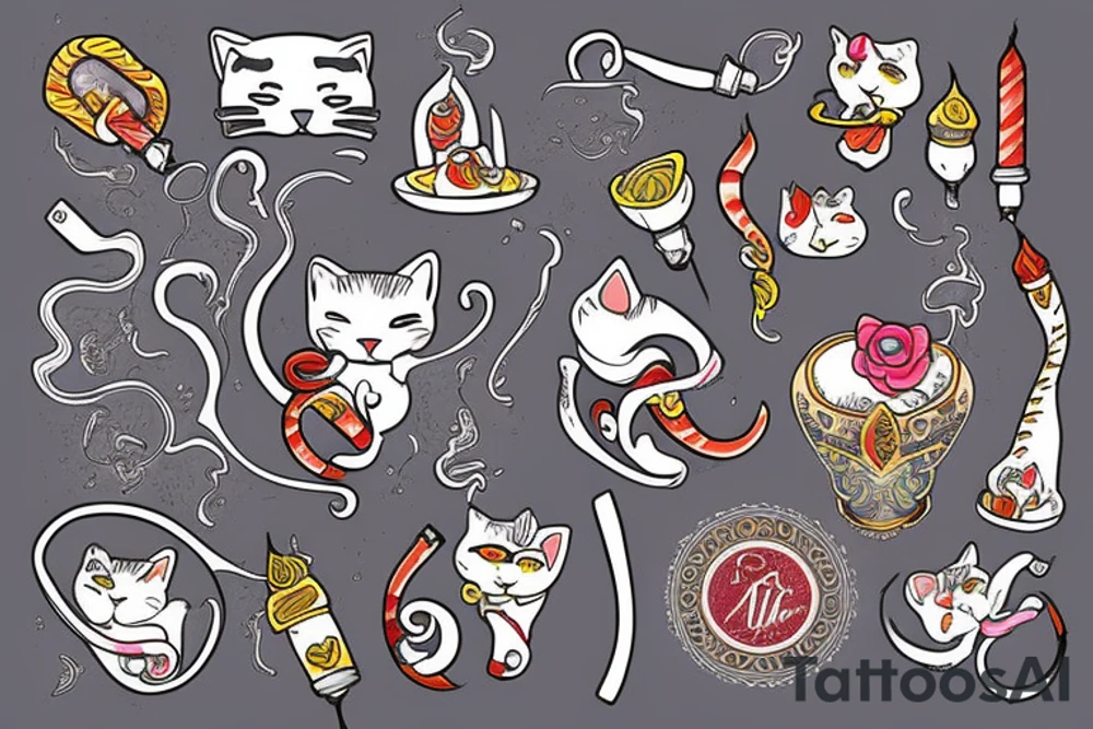 Cat smokes a hookah tattoo idea