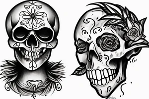 two face one is chill with closed eyes the other one is a skull and is unsticking form the first one tattoo idea