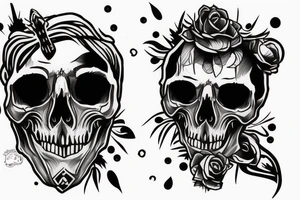 a skull face getting unsticked from the other face tattoo idea