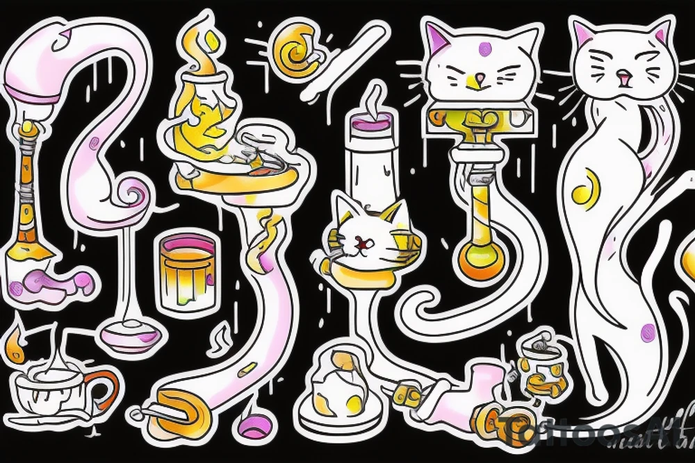 Cat smokes a hookah tattoo idea