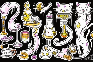 Cat smokes a hookah tattoo idea