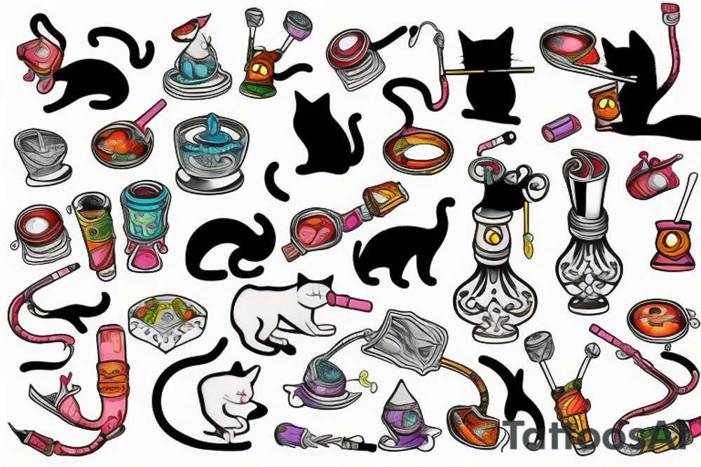 Cat smokes a hookah tattoo idea