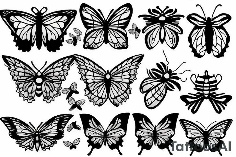 moth and half butterfly with bees tattoo idea
