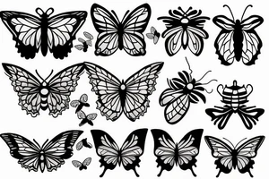 moth and half butterfly with bees tattoo idea