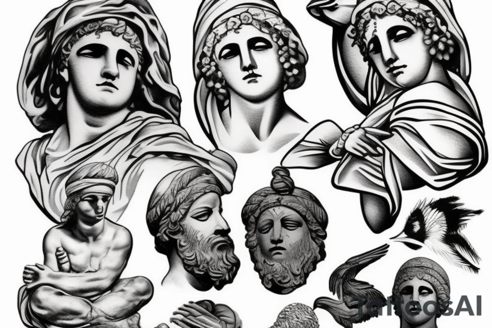 blindfolded Greek statue tattoo idea