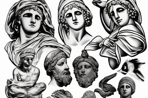 blindfolded Greek statue tattoo idea