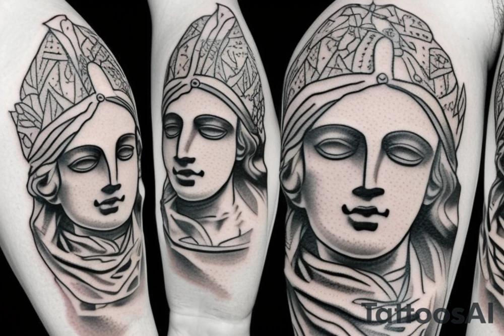 blindfolded Greek statue tattoo idea