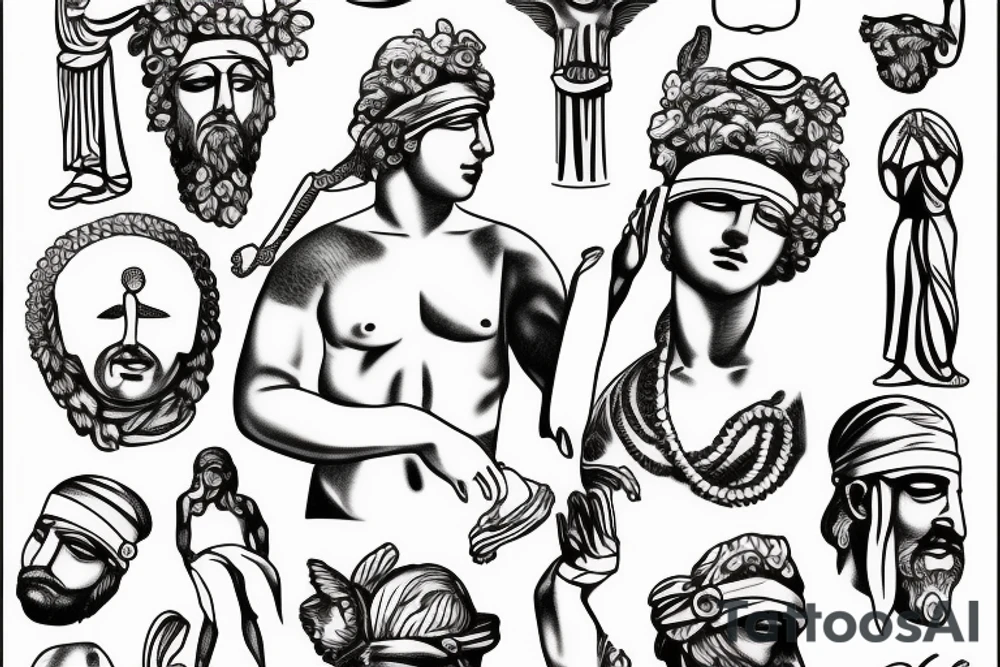 Greek statue of blindfolded man tattoo idea