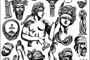 Greek statue of blindfolded man tattoo idea