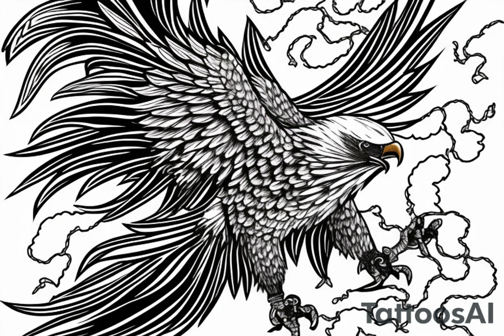 Eagle and Lightning Cloud over an temple tattoo idea