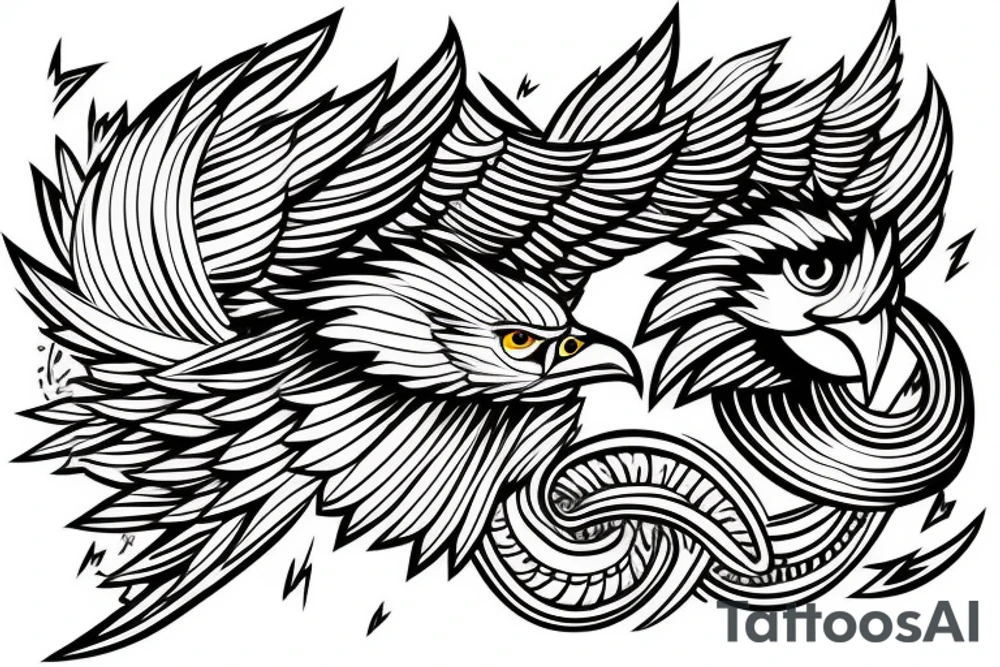 Eagle and Lightning Cloud over an temple tattoo idea