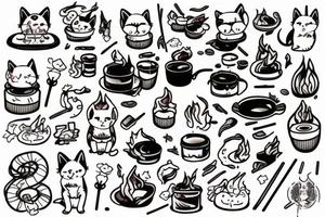 Cat roasting marshmallows over a fire tattoo idea