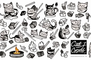 Cat roasting marshmallows over a fire tattoo idea