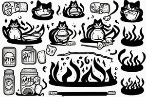 Cat roasting marshmallows over a fire tattoo idea