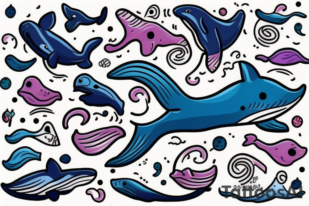 whale swims on the waves tattoo idea