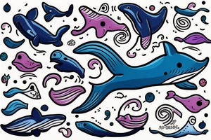 whale swims on the waves tattoo idea