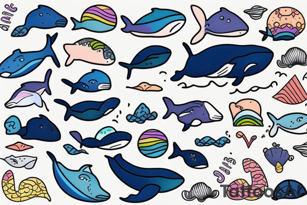 whale swims on the waves tattoo idea
