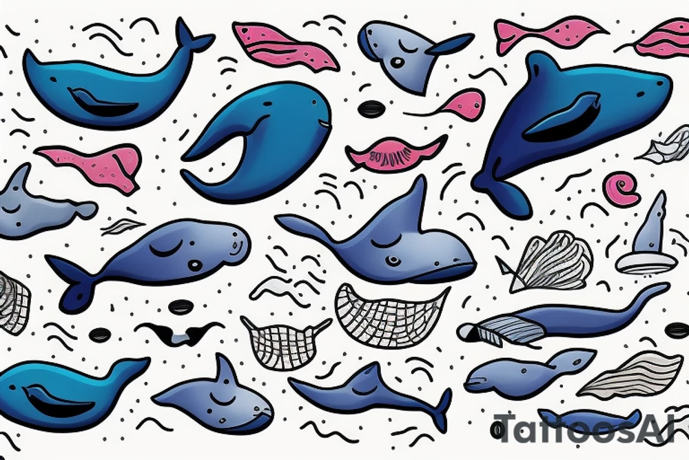 whale swims on the waves tattoo idea