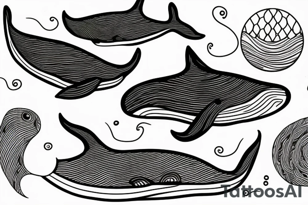 whale swims on the waves tattoo idea