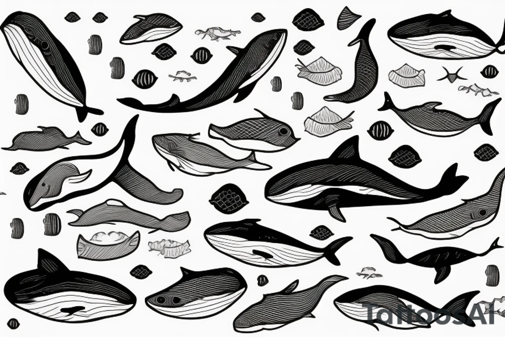 whale swims on the waves tattoo idea