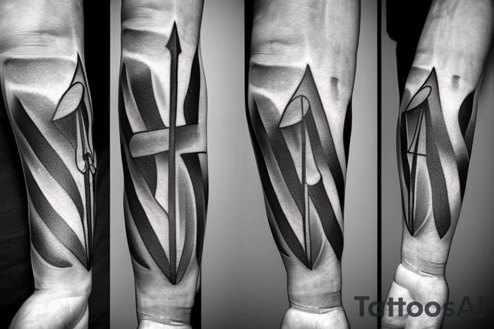 man tattoo with a big arrow crossing the forearm tattoo idea